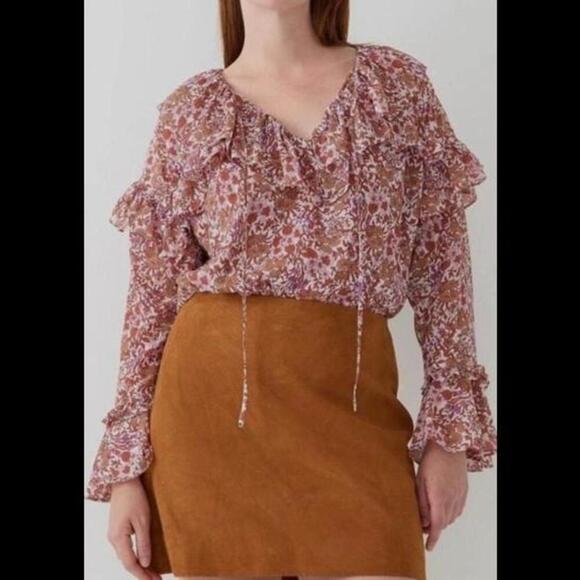 J. Crew Tops - J Crew Medium Cream with brown and pink floral bohemian blouse
